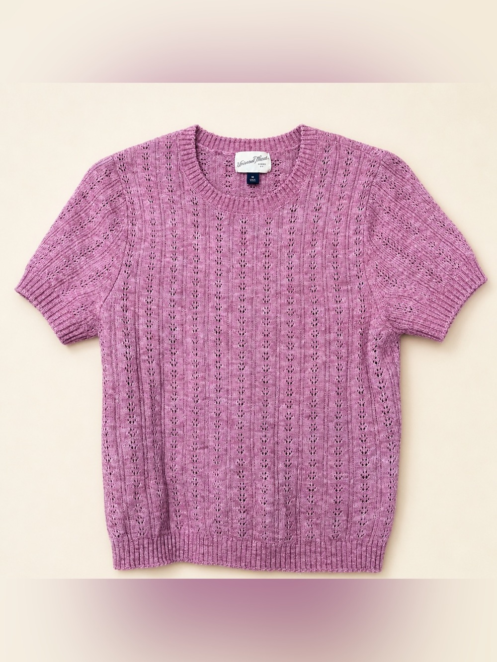 Universal Thread Lavender Openwork Short-Sleeve Crew Sweater